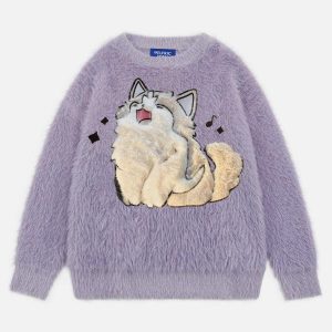 quirky cat embroidery sweater youthful & urban chic 6789