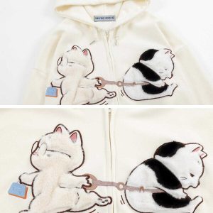 quirky cat flocking hoodie   youthful urban streetwear 1066