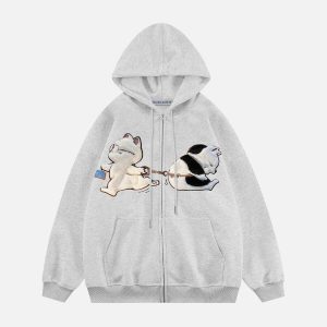 quirky cat flocking hoodie   youthful urban streetwear 8861