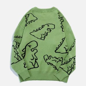 quirky dinosaur cartoon sweater   youthful knit charm 1175