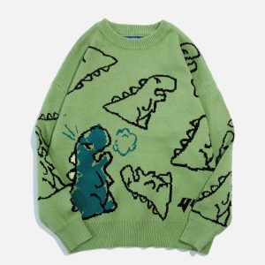 quirky dinosaur cartoon sweater   youthful knit charm 2218