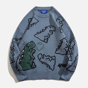 quirky dinosaur cartoon sweater   youthful knit charm 5500