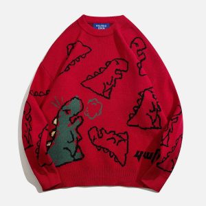 quirky dinosaur cartoon sweater   youthful knit charm 6563