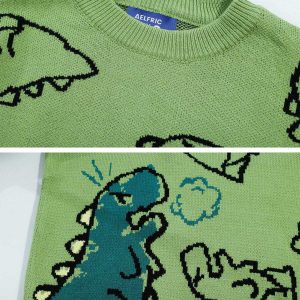 quirky dinosaur cartoon sweater   youthful knit charm 8467