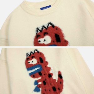 quirky flocking dinosaur sweater youthful urban appeal 3668