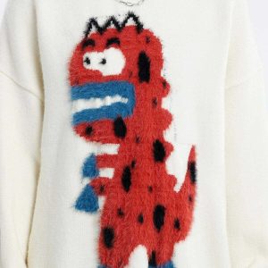 quirky flocking dinosaur sweater youthful urban appeal 7660