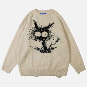 quirky fun cat sweater   youthful & trendy comfort 2790