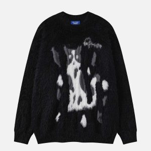 quirky fuzzy kitty sweater   chic y2k streetwear charm 5557