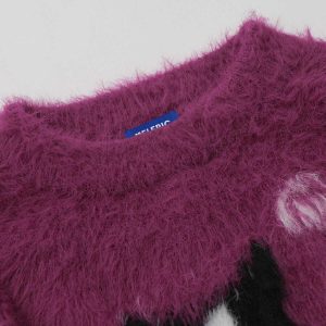 quirky fuzzy kitty sweater   chic y2k streetwear charm 8770
