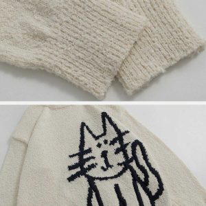 quirky hand drawn cat sweater   youthful & trendy style 3138