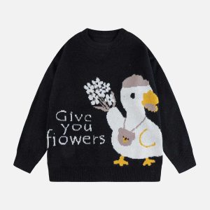 quirky jacquard duck sweater youthful urban appeal 2163