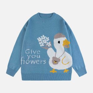 quirky jacquard duck sweater youthful urban appeal 6304