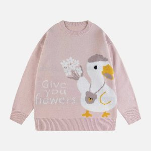 quirky jacquard duck sweater youthful urban appeal 6964