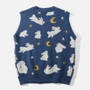 quirky moon rabbit sweater vest   y2k fashion revival 1316