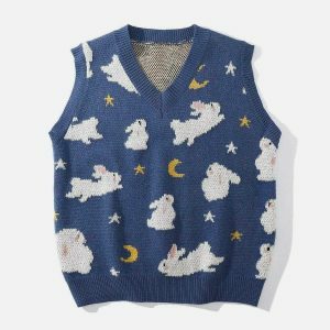 quirky moon rabbit sweater vest   y2k fashion revival 1784
