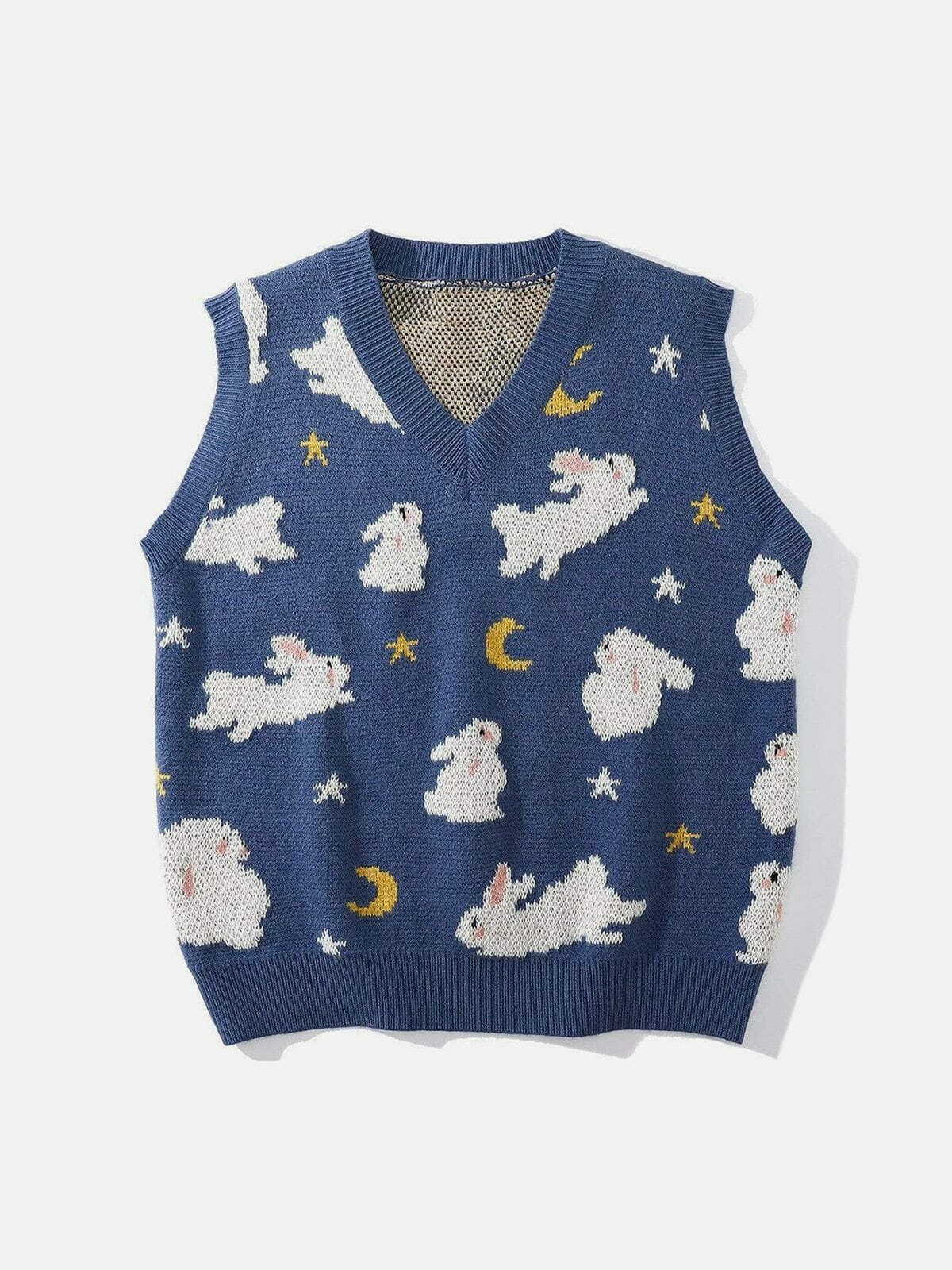 quirky moon rabbit sweater vest   y2k fashion revival 1784