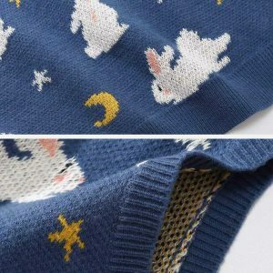 quirky moon rabbit sweater vest   y2k fashion revival 6591