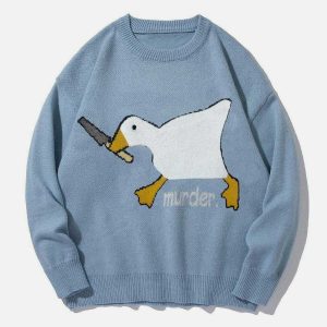 quirky murder goose knit sweater cute & edgy design 2464
