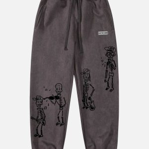 quirky people print sweatpants   youthful urban comfort 7786