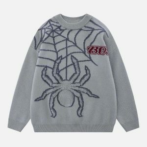 quirky spider embroidery sweater   youthful urban appeal 5945