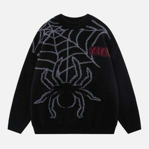 quirky spider embroidery sweater   youthful urban appeal 7954
