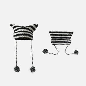 quirky striped cat ear hat   youthful & edgy appeal 1806