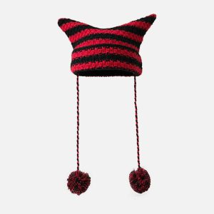 quirky striped cat ear hat   youthful & edgy appeal 2294