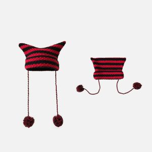quirky striped cat ear hat   youthful & edgy appeal 6245