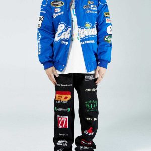 race car embroidered coat   youthful & edgy winter style 4211