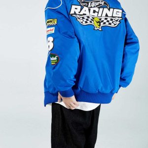 race car embroidered coat   youthful & edgy winter style 4353