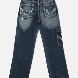 raw edge jeans with pocket design sleek urban appeal 1373