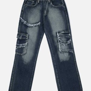 raw edge jeans with pocket design sleek urban appeal 8807