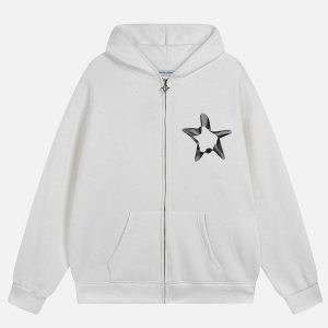 retro 3d star hoodie   zip up design for urban chic 2882