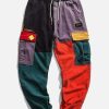 retro 90's corduroy patchwork pants   youthful urban style 5227