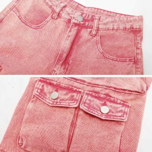 retro barbiecore cargo jeans   vibrant y2k streetwear 8136