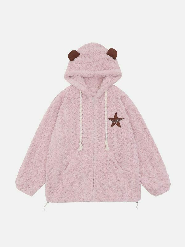 retro bear ear zip up hoodie urban streetwear 8791