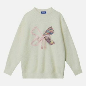 retro bow sweater edgy & vibrant y2k fashion 3087