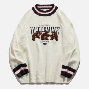 retro brown bear sweater y2k streetwear 5071