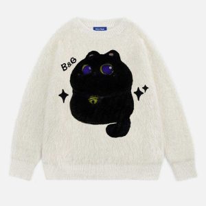 retro cartoon cat sweater edgy & vibrant streetwear 4632