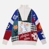 retro cartoon patchwork sweater urban fashion statement 3970