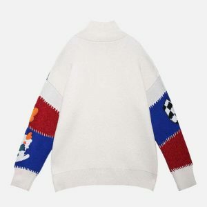 retro cartoon patchwork sweater urban fashion statement 8750
