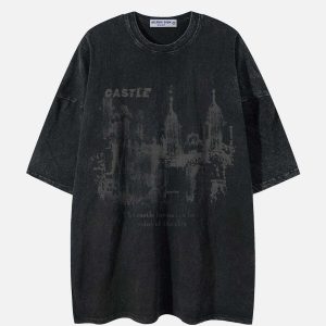 retro castle graphic tee   washed look & urban appeal 1124