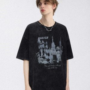 retro castle graphic tee   washed look & urban appeal 7816