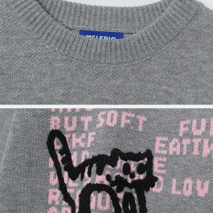 retro cat embroidery sweater edgy & vibrant streetwear 1922