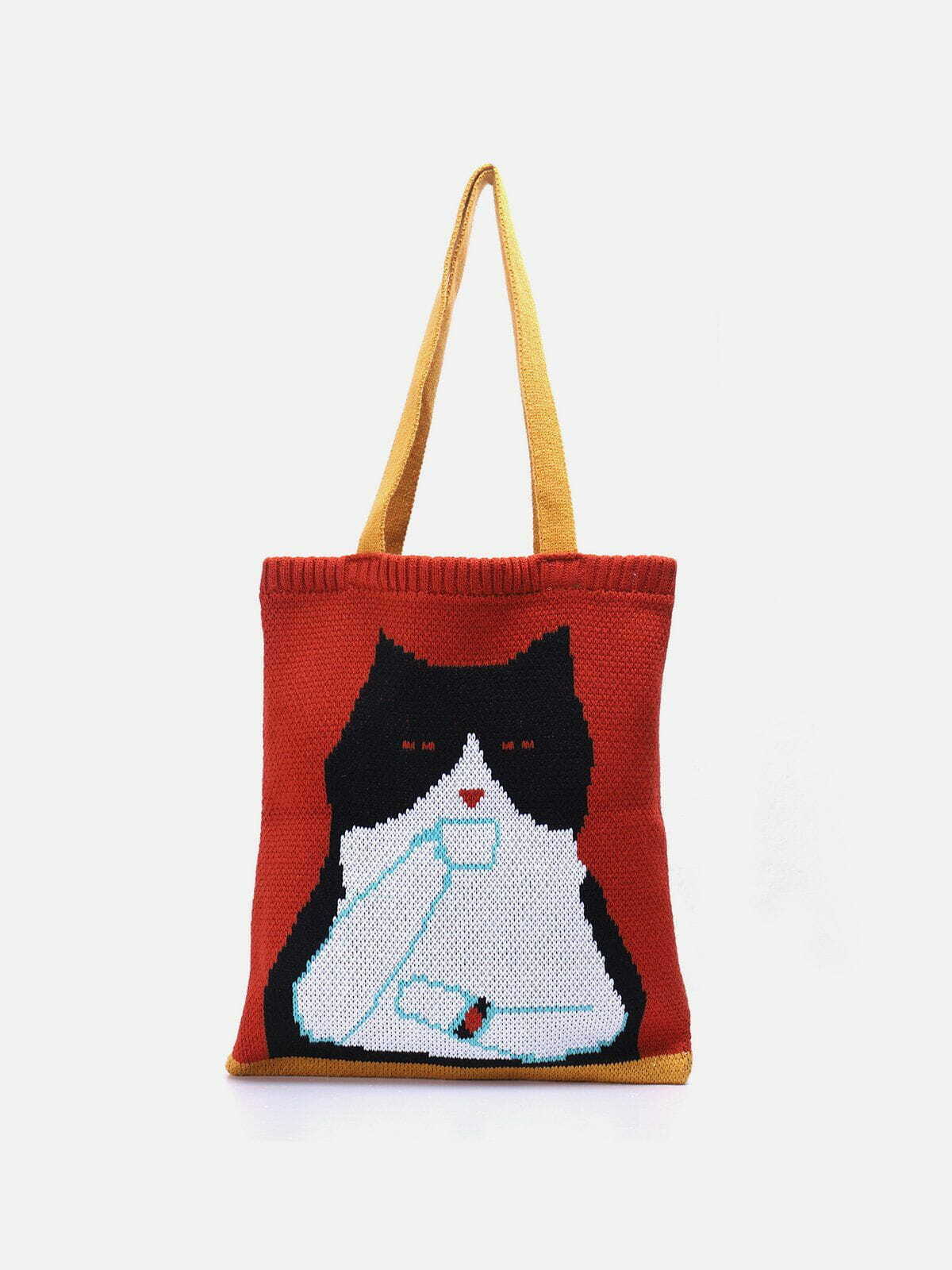 retro cat graphic knit bag urban fashion accessory 2551