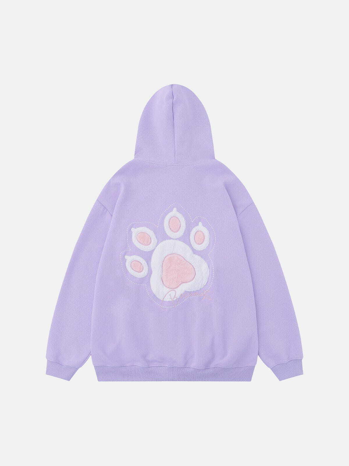 retro cat paw embroidery hoodie urban chic 3681