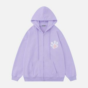 retro cat paw embroidery hoodie urban chic 5543