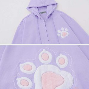 retro cat paw embroidery hoodie urban chic 5712