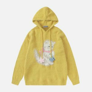 retro cat star knit hoodie urban fashion statement 6827