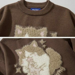 retro cat sweater edgy & vibrant streetwear 1349